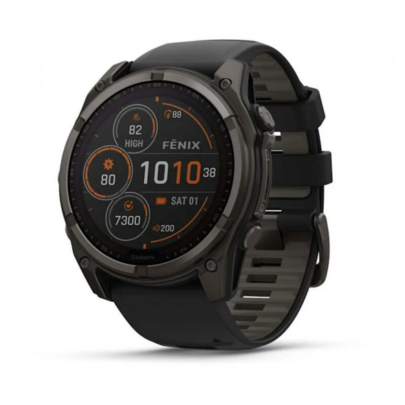 Умные часы Garmin Fenix 8, 51 мм, Solar, Sapphire Carbon Gray DLC Titanium with Black/Pebble Gray Silicone 010-02907-10 в Благовещенске