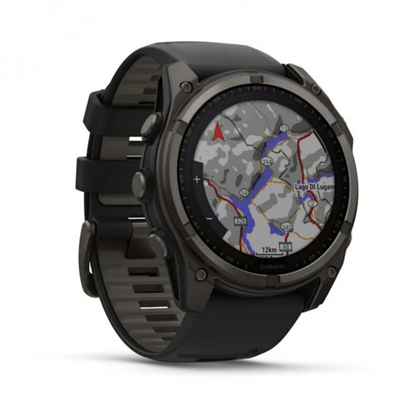Умные часы Garmin Fenix 8, 51 мм, Solar, Sapphire Carbon Gray DLC Titanium with Black/Pebble Gray Silicone 010-02907-10 в Благовещенске