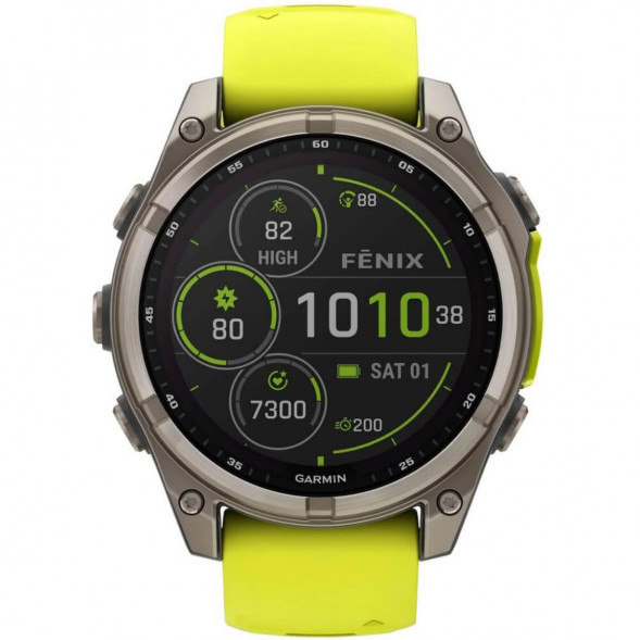 Умные часы Garmin Fenix 8, 51 мм, Solar, Sapphire Titanium with AMP Yellow/Graphite Silicone Band 010-02907-20 в Благовещенске