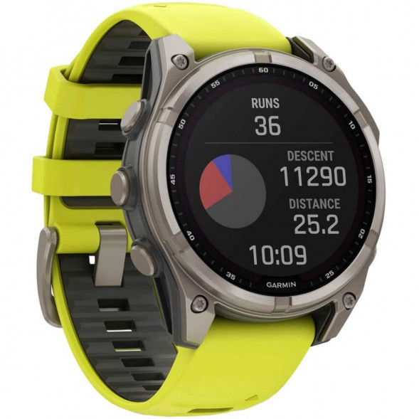 Умные часы Garmin Fenix 8, 51 мм, Solar, Sapphire Titanium with AMP Yellow/Graphite Silicone Band 010-02907-20 в Благовещенске